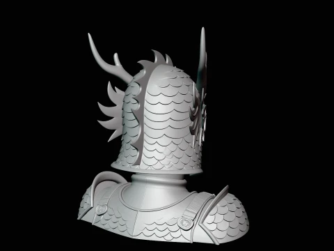 Dragon Scale Helmet Statue Design 3 - 3D Print Model 3D Print Model