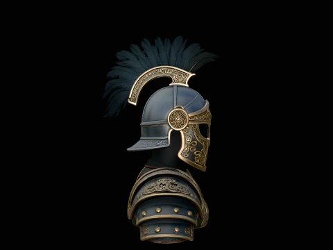 Plumed Crest Helmet Armor Statue Design 1 - 3D Print Model 3D Print Model