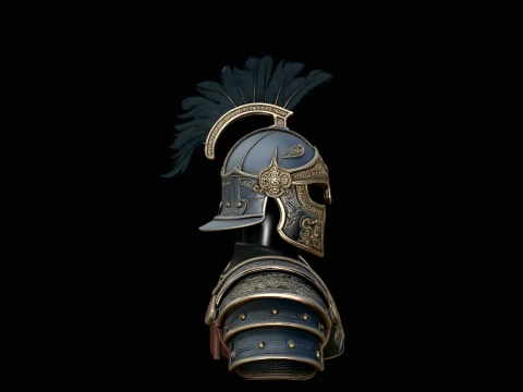 Plumed Crest Helmet Armor Statue Design 2 - 3D Print Model Modelo de Impressão 3D