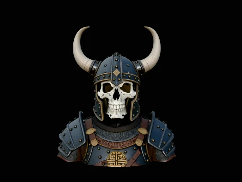 Horned Viking Skull Bust Statue Design 4 - 3D Print Model 3D Print Model