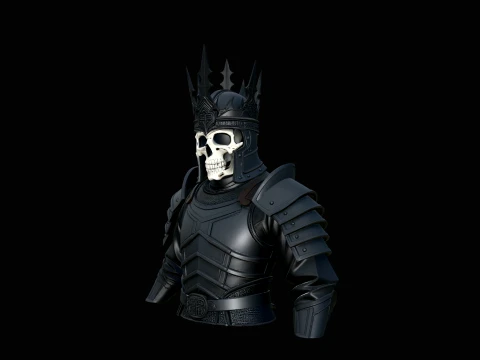 Crowned Skull Armor Bust Statue Design 2 - 3D Print Model 3Dプリントモデル