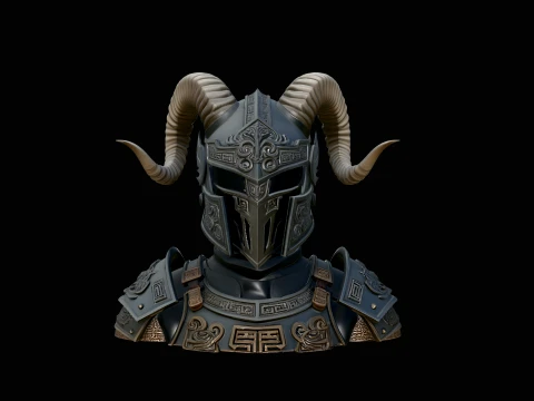 Ram Horn Helmet Armor Bust Statue Design 2 - 3D Print Model 3D Print Model