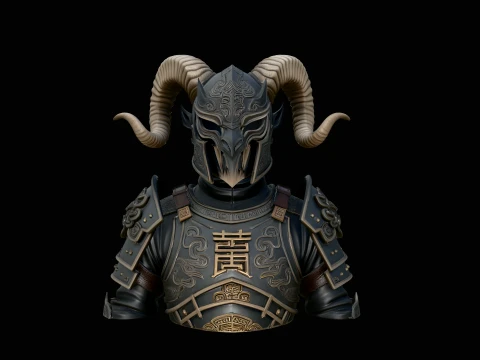 Ram Horn Helmet Armor Bust Statue Design 3 - 3D Print Model 3D Print Model
