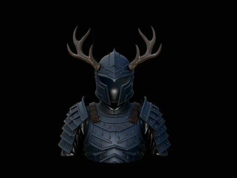 Antler Helm Knight Bust Statue Design 1 - 3D Print Model Modelo de impresión 3D