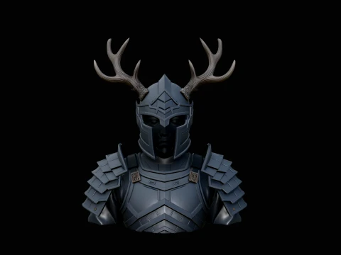 Antler Helm Knight Bust Statue Design 2 - 3D Print Model Modelo de impresión 3D