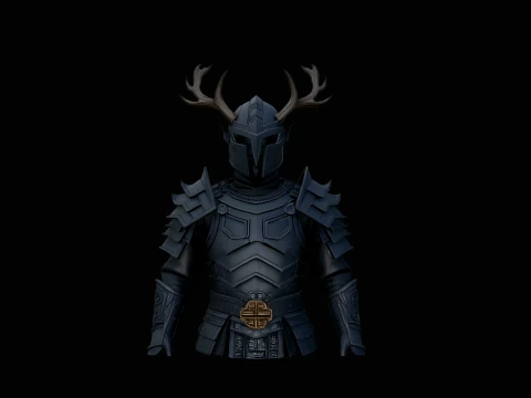 Antler Helm Knight Bust Statue Design 3 - 3D Print Model 3D Druckmodell