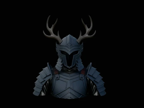 Antler Helm Knight Bust Statue Design 4 - 3D Print Model Model do druku 3D