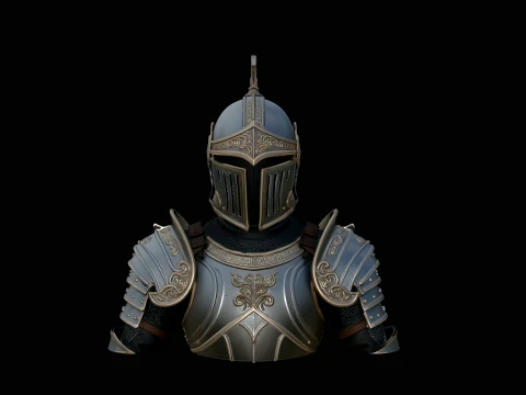 Gilded Plate Knight Bust Statue Design 1 - 3D Print Model 3D Print Model