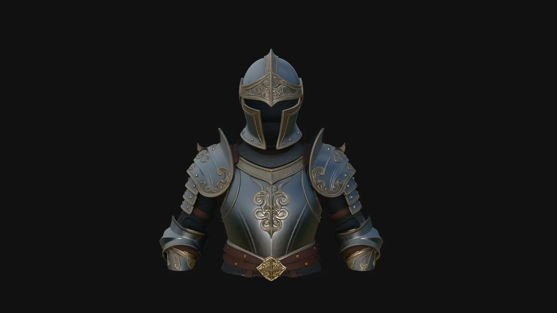 Gilded Plate Knight Bust Statue Design 2 - 3D Print Model 3D Print Model .c4d .max .obj .3ds .fbx .stl .blend 