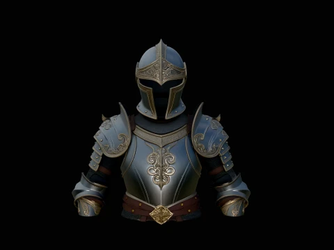 Gilded Plate Knight Bust Statue Design 2 - 3D Print Model 3D Print Model