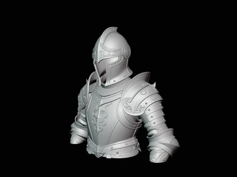 Gilded Plate Knight Bust Statue Design 2 - 3D Print Model 3D Print Model