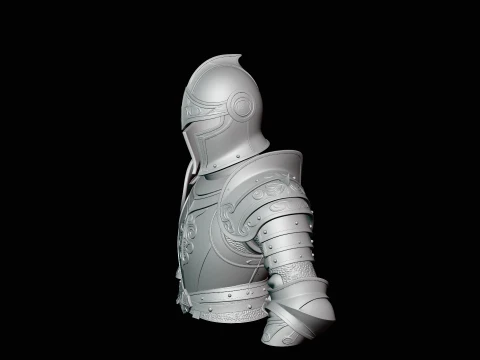 Gilded Plate Knight Bust Statue Design 2 - 3D Print Model 3D Print Model
