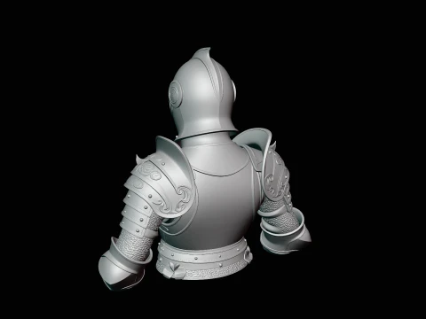 Gilded Plate Knight Bust Statue Design 2 - 3D Print Model 3D Print Model