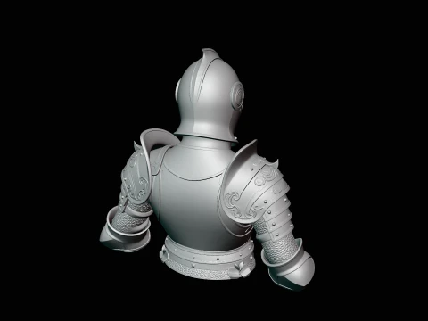 Gilded Plate Knight Bust Statue Design 2 - 3D Print Model 3D Print Model