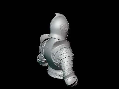 Gilded Plate Knight Bust Statue Design 2 - 3D Print Model 3D Print Model