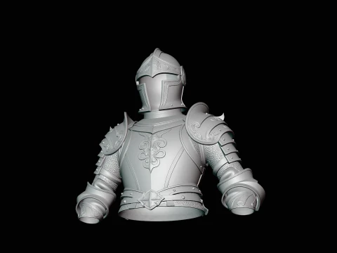 Gilded Plate Knight Bust Statue Design 2 - 3D Print Model 3D Print Model