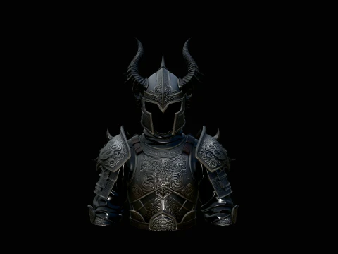 Dark Horned Knight Armor Bust Statue Design 2 - 3D Print Model Modèles 3D en vedette