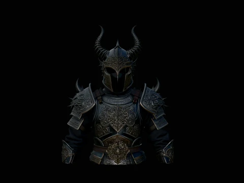 Dark Horned Knight Armor Bust Statue Design 3 - 3D Print Model 3D Druckmodell