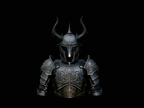 Dark Horned Knight Armor Bust Statue Design 4 - 3D Print Model 3D printmodel