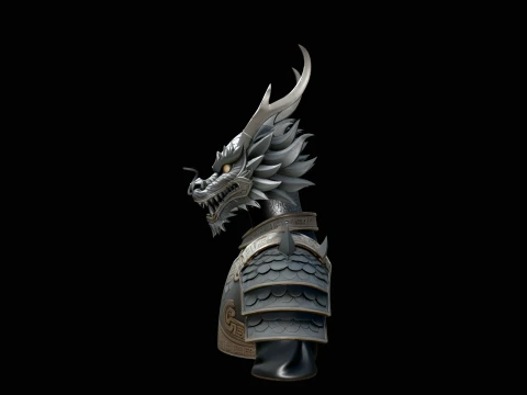Dragon Head Armor Bust Statue Design 1 - 3D Print Model 3D Print Model