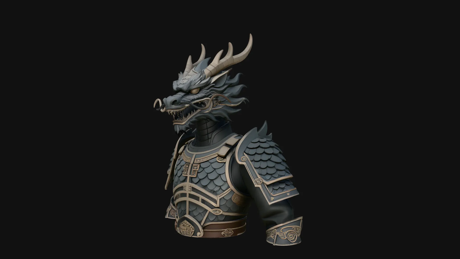 Dragon Head Armor Bust Statue Design 2 - 3D Print Model 3D Print Model .c4d .max .obj .3ds .fbx .stl .blend 