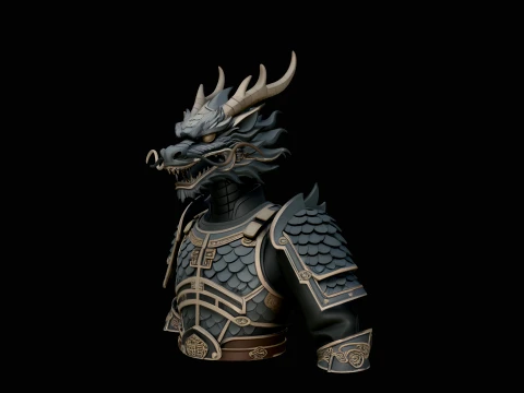 Dragon Head Armor Bust Statue Design 2 - 3D Print Model 3D Print Model