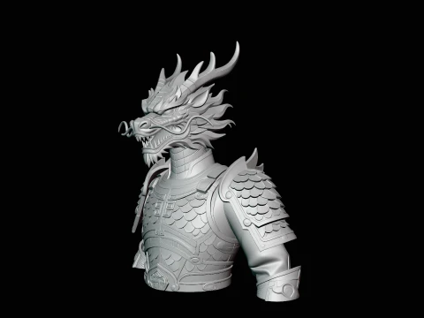Dragon Head Armor Bust Statue Design 2 - 3D Print Model 3D Print Model