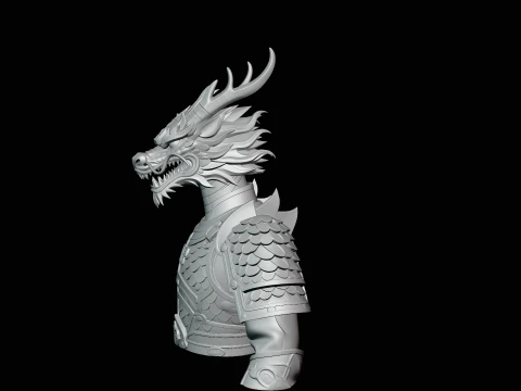 Dragon Head Armor Bust Statue Design 2 - 3D Print Model 3D Print Model