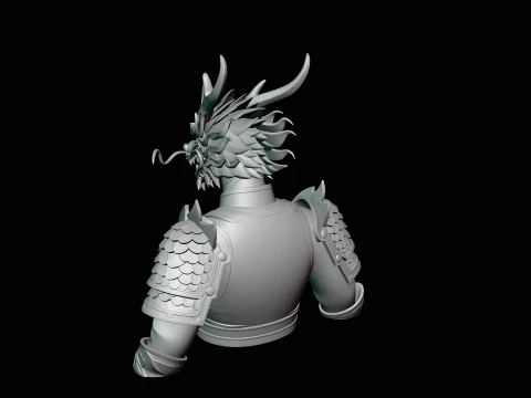 Dragon Head Armor Bust Statue Design 2 - 3D Print Model 3D Print Model