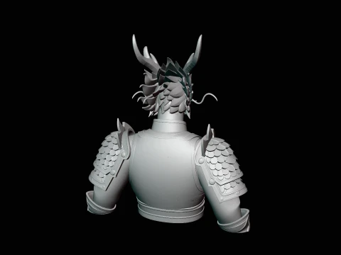Dragon Head Armor Bust Statue Design 2 - 3D Print Model 3D Print Model
