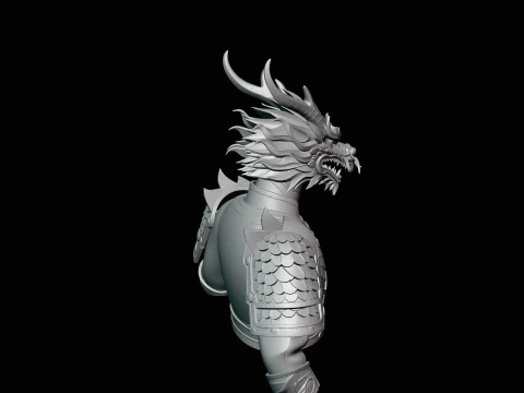 Dragon Head Armor Bust Statue Design 2 - 3D Print Model 3D Print Model