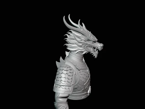 Dragon Head Armor Bust Statue Design 2 - 3D Print Model 3D Print Model