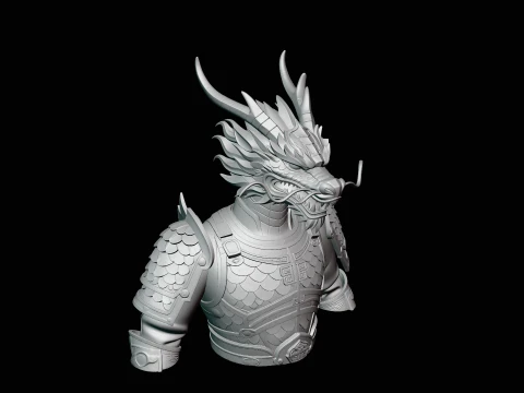 Dragon Head Armor Bust Statue Design 2 - 3D Print Model 3D Print Model