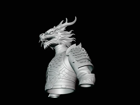 Dragon Head Armor Bust Statue Design 2 - 3D Print Model 3D Print Model