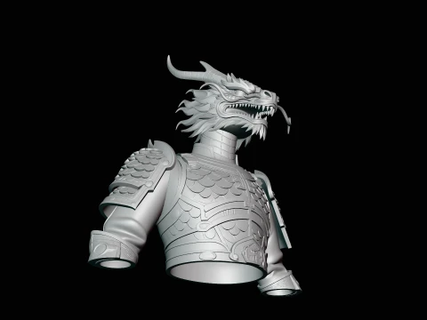 Dragon Head Armor Bust Statue Design 2 - 3D Print Model 3D Print Model