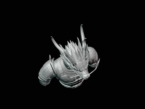 Dragon Head Armor Bust Statue Design 2 - 3D Print Model 3D Print Model