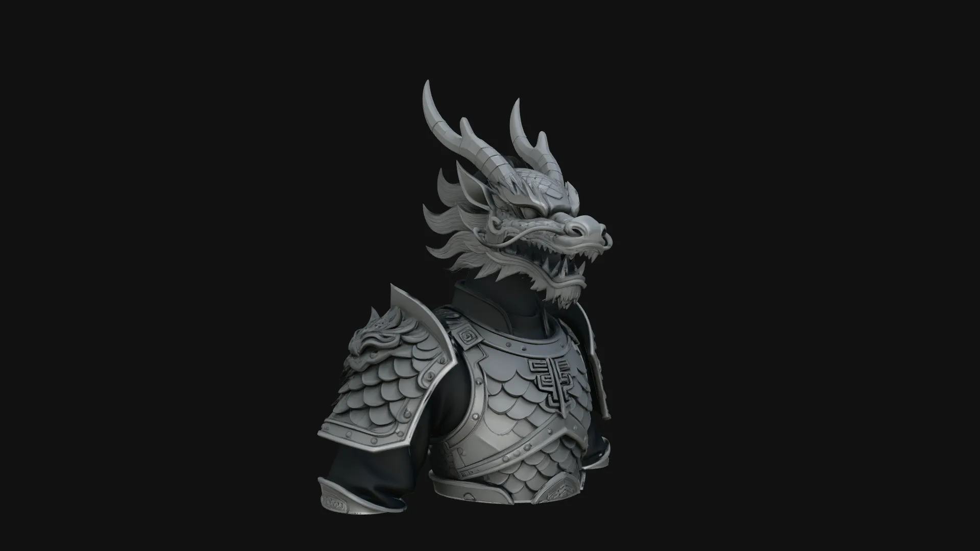 Dragon Head Armor Bust Statue Design 3 - 3D Print Model 3D Print Model .c4d .max .obj .3ds .fbx .stl .blend 
