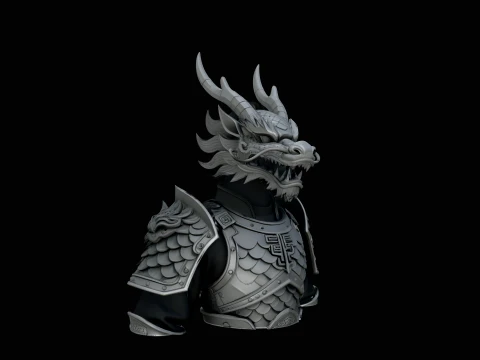 Dragon Head Armor Bust Statue Design 3 - 3D Print Model 3D Druckmodell