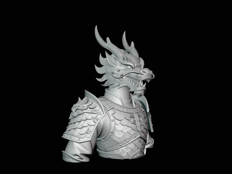 Dragon Head Armor Bust Statue Design 3 - 3D Print Model 3D Print Model