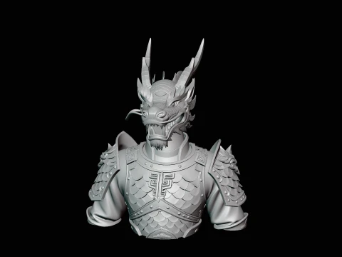 Dragon Head Armor Bust Statue Design 3 - 3D Print Model 3D Print Model