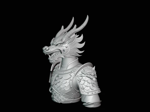 Dragon Head Armor Bust Statue Design 3 - 3D Print Model 3D Print Model