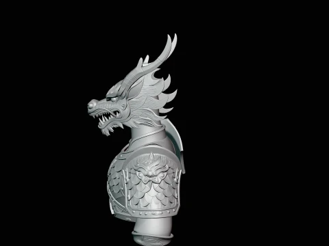 Dragon Head Armor Bust Statue Design 3 - 3D Print Model 3D Print Model