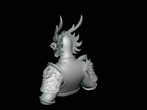 Dragon Head Armor Bust Statue Design 3 - 3D Print Model 3D Print Model