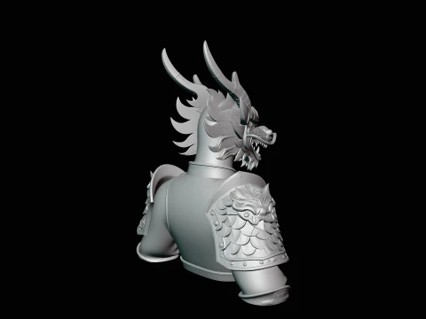 Dragon Head Armor Bust Statue Design 3 - 3D Print Model 3D Print Model