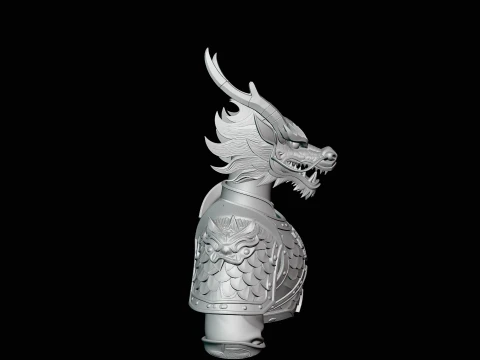 Dragon Head Armor Bust Statue Design 3 - 3D Print Model 3D Print Model