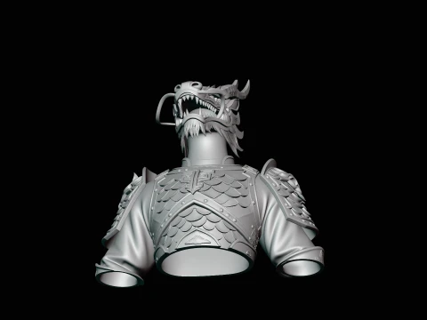 Dragon Head Armor Bust Statue Design 3 - 3D Print Model 3D Print Model