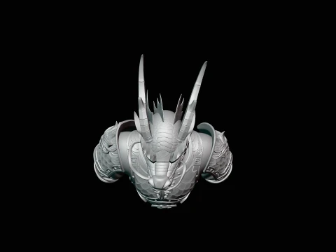 Dragon Head Armor Bust Statue Design 3 - 3D Print Model 3D Print Model