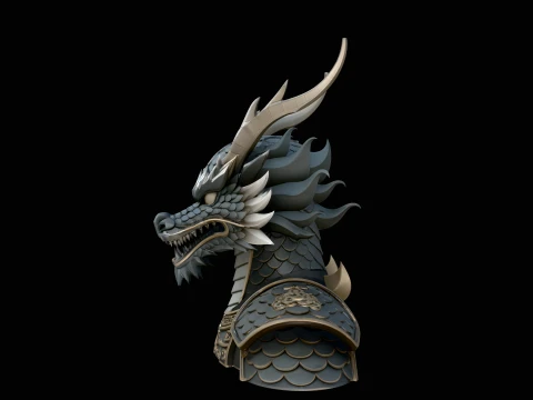 Dragon Head Armor Bust Statue Design 4 - 3D Print Model Model do druku 3D