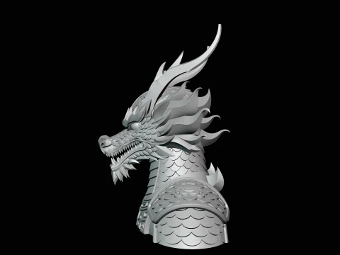 Dragon Head Armor Bust Statue Design 4 - 3D Print Model 3D Print Model