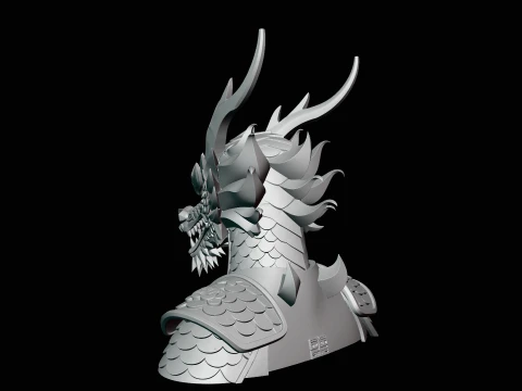 Dragon Head Armor Bust Statue Design 4 - 3D Print Model 3D Print Model